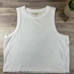 Madewell White Ribbed Supima Cotton Cropped Tank Top Womens XL